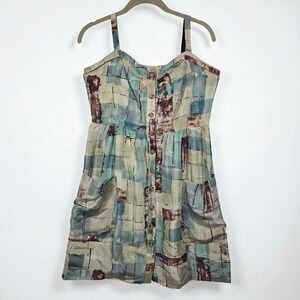 Maeve Anthropologie 100% Silk Button Front Mini Dress Woman 2 Abstract Print Y2K